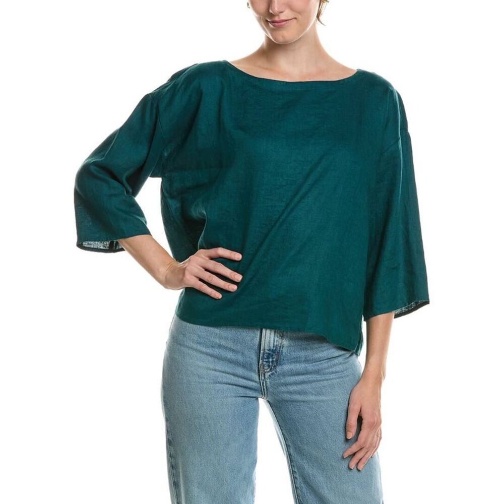 Eileen Fisher Womens Bateau Linen Box Top, Blue